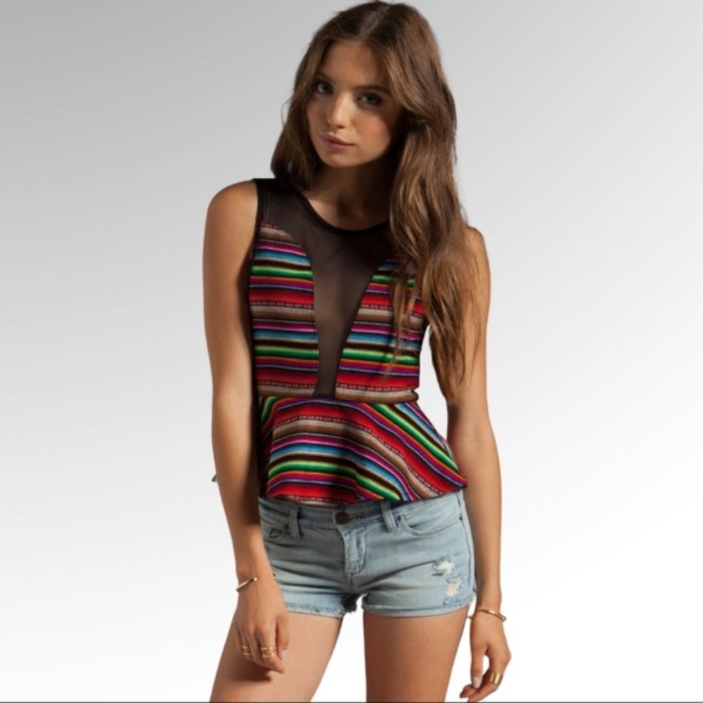For Love and Lemon Lulu‎ Multicolor Sheer Sleeveless Peplum Blouse
